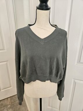 Aerie Cropped V-Neck Pullover Sweatshirt